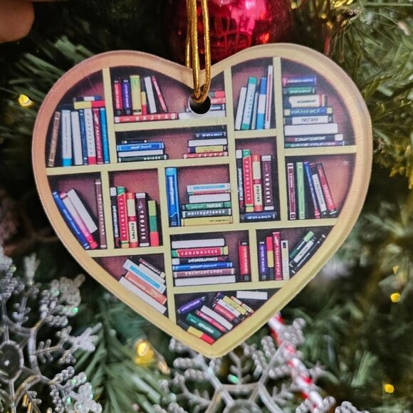New Christmas Tree Ornament Books Lover Bookworm Heart Book lover Shelf - Picture 12 of 12
